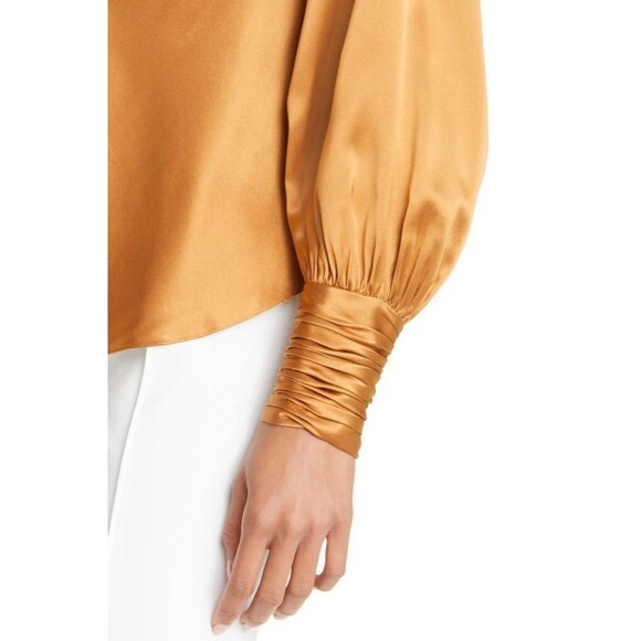 NWT Cinq A Sept Size L Taylee Metallic Brown Silk Satin Long Sleeve Blouse new - Picture 5 of 14